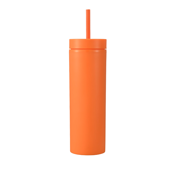 16oz Double-layer Plastic Sports Thermos Cup w/ Straw
