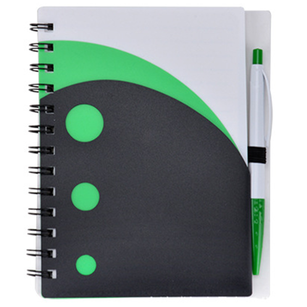 Tri-Pocket PP Coil Notebook with Satin Pen – Lined Pages