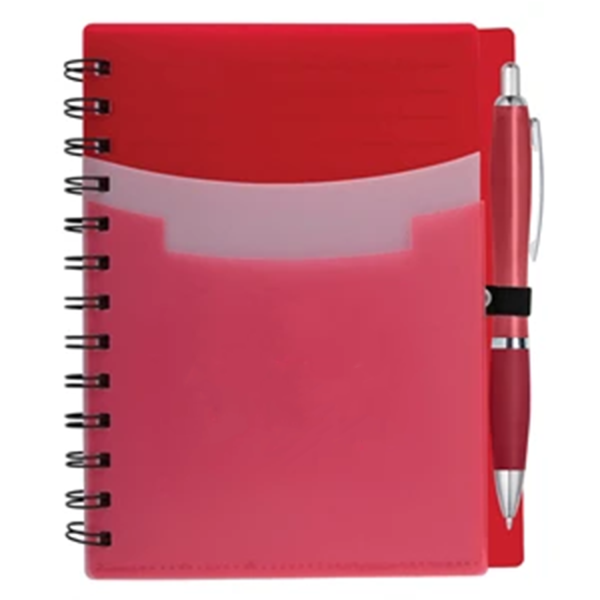 Tri-Pocket PP Coil Notebook with Satin Pen – Lined Pages