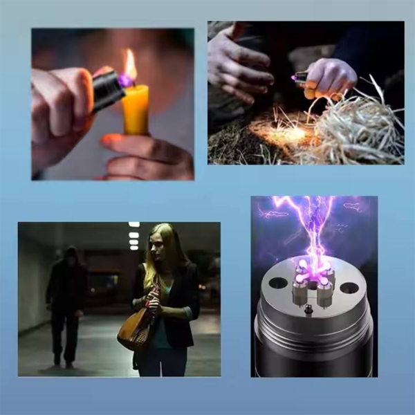 Rechargeable Tactical LED Flashlight w/ Arc Lighter & Alarm