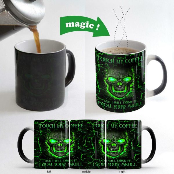 13oz Heat Sensitive Color Changing Ceramic Skull Design Mug