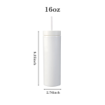 16oz Double-layer Plastic Sports Thermos Cup w/ Straw