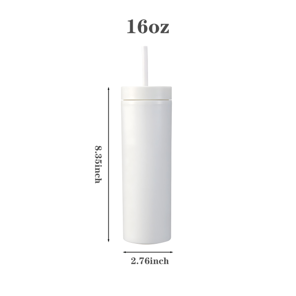 16oz Double-layer Plastic Sports Thermos Cup w/ Straw