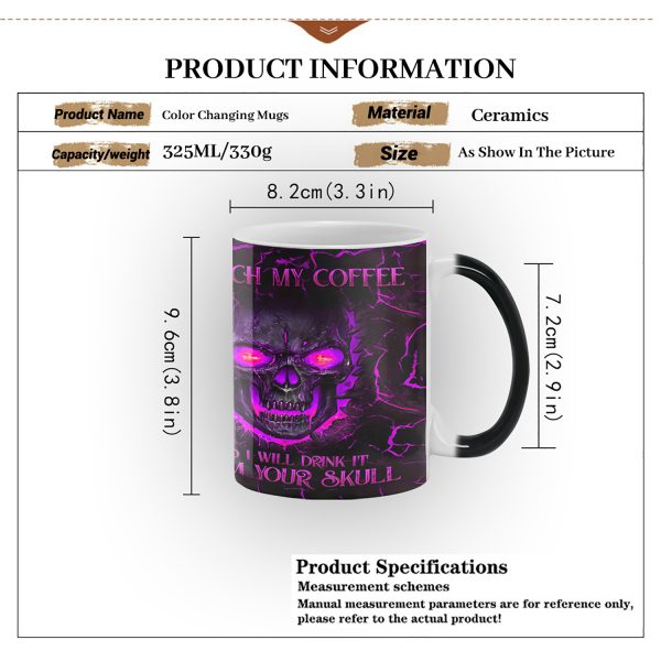 13oz Heat Sensitive Color Changing Ceramic Skull Design Mug